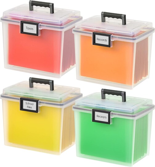 IRIS USA Portable Letter Size File Box with Handle for Hanging Folders